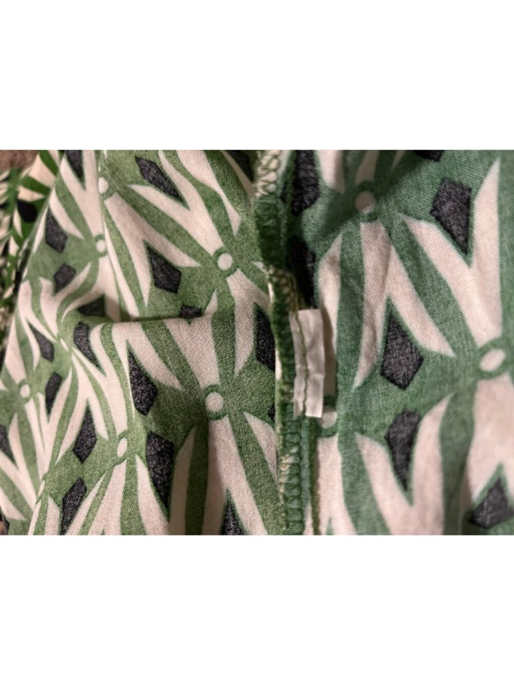 Zara Womens XL Green Navy Cream Geometric Print Midi Shirt Dress Button Used - Picture 11 of 11